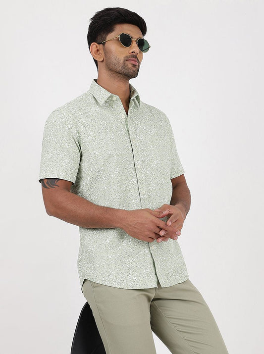 Light Green Printed Smart Fit Semi Casual Shirt | Greenfibre