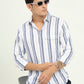 White & Blue Striped Slim Fit Casual Shirt | Greenfibre