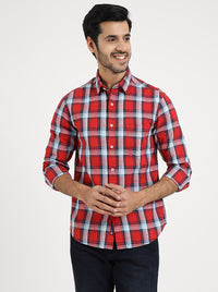 Red Checked Slim Fit Casual Shirt | Greenfibre