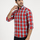 Red Checked Slim Fit Casual Shirt | Greenfibre