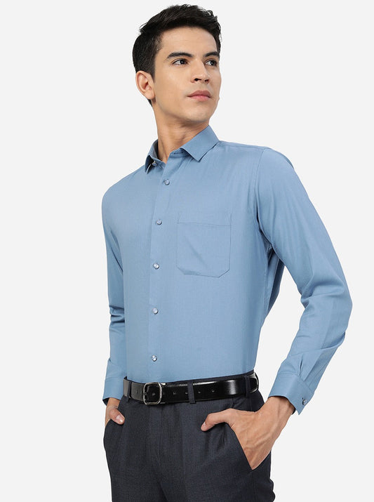 Blue Solid Slim Fit Party Wear Shirt | Greenfibre