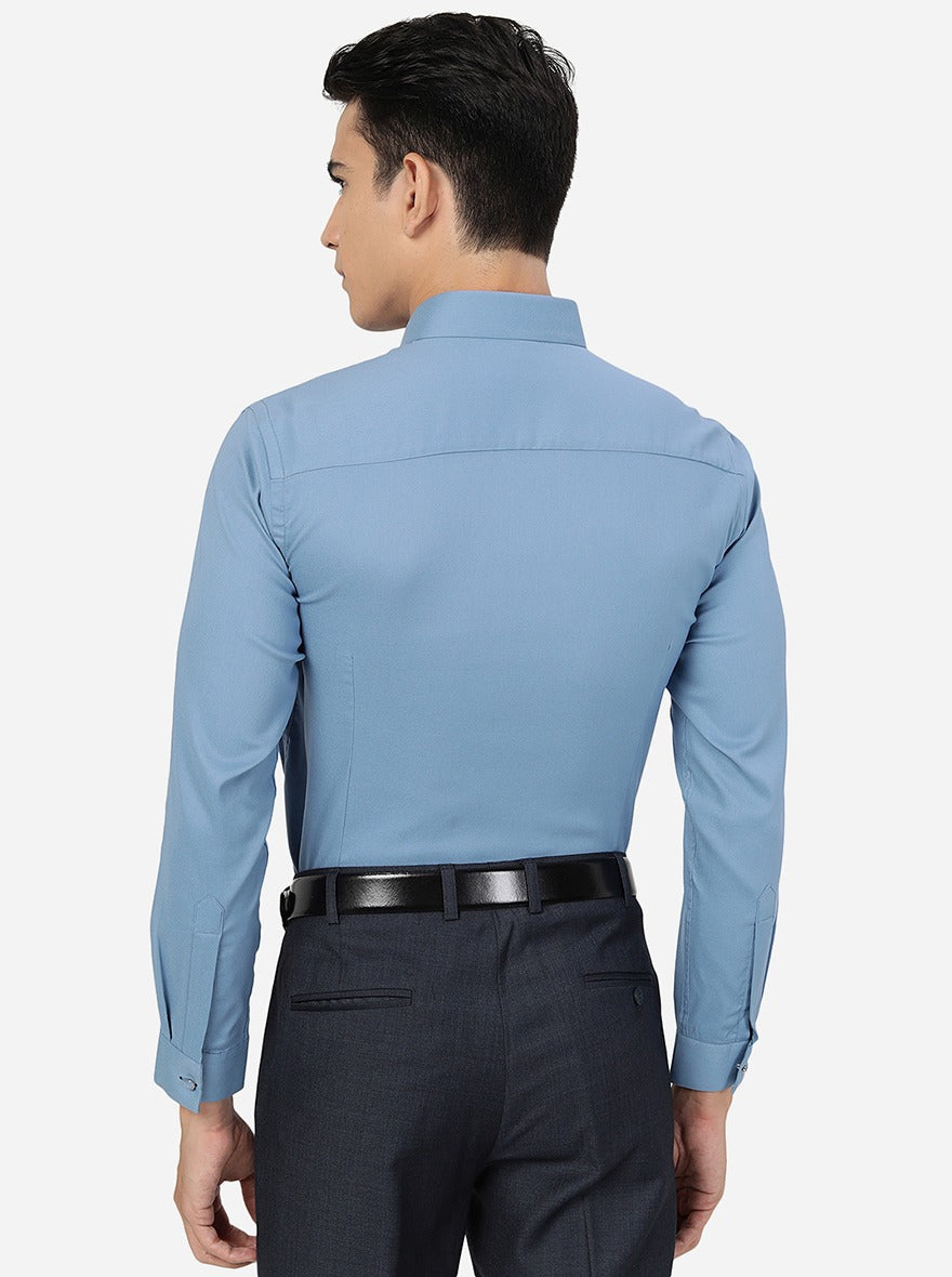 Blue Solid Slim Fit Party Wear Shirt | Greenfibre