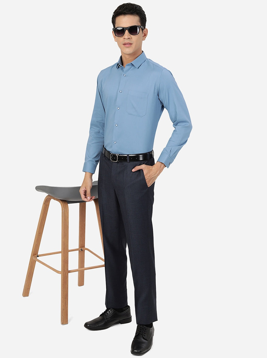 Blue Solid Slim Fit Party Wear Shirt | Greenfibre