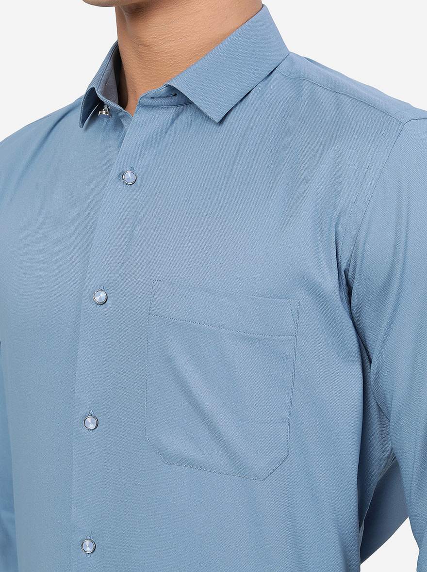 Blue Solid Slim Fit Party Wear Shirt | Greenfibre