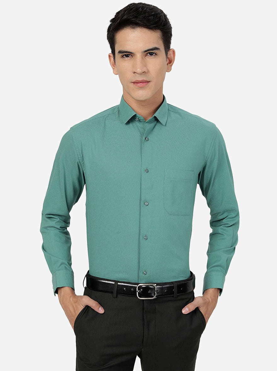 Green Solid Slim Fit Party Wear Shirt | Greenfibre