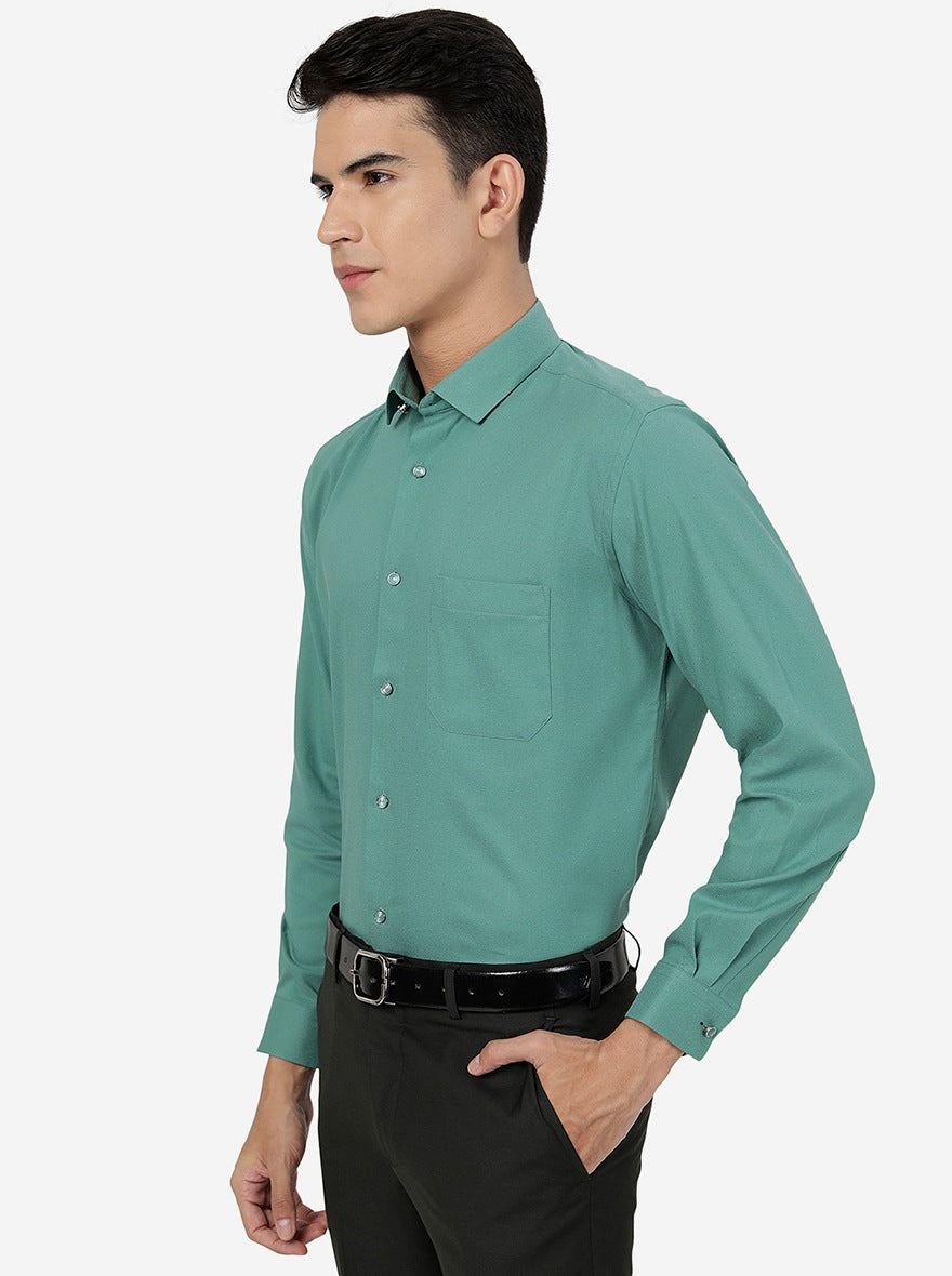 Green Solid Slim Fit Party Wear Shirt | Greenfibre