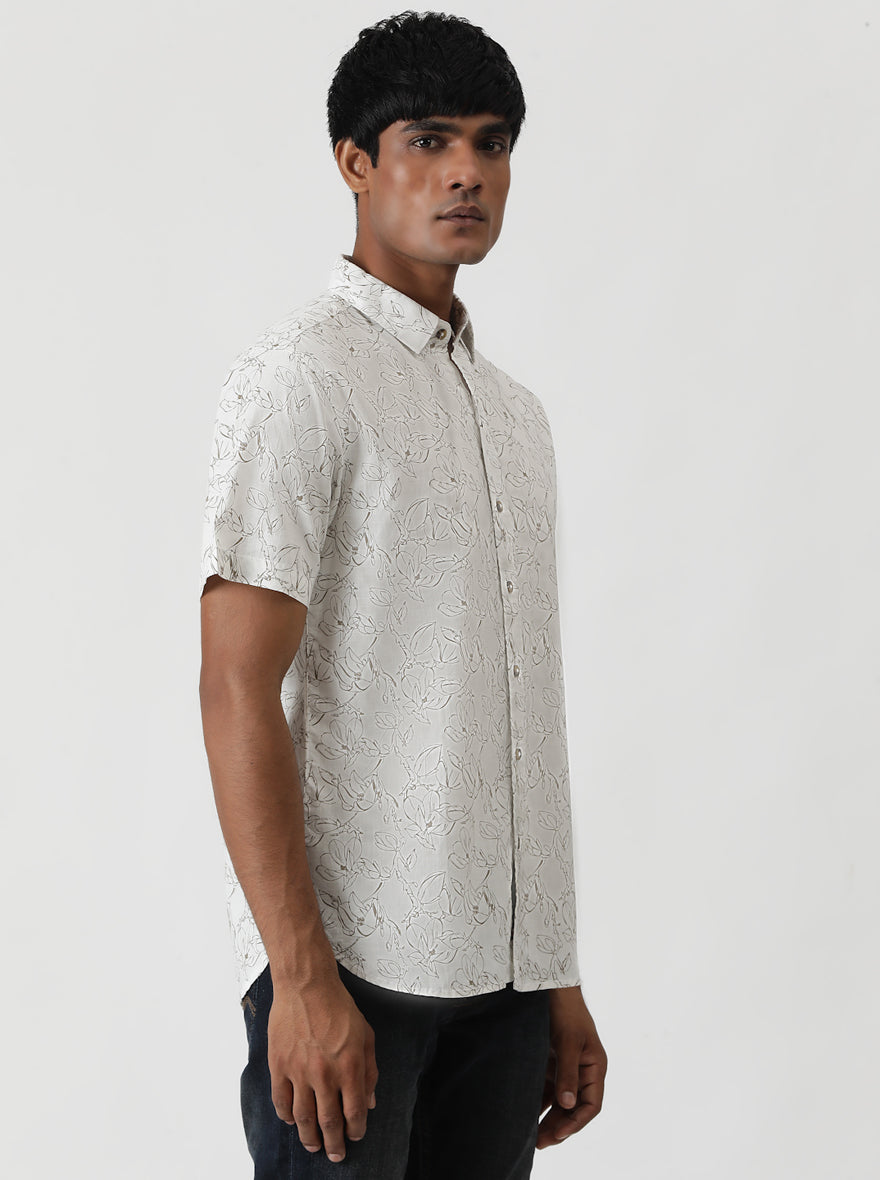 White Printed Slim Fit Casual Shirt | Greenfibre