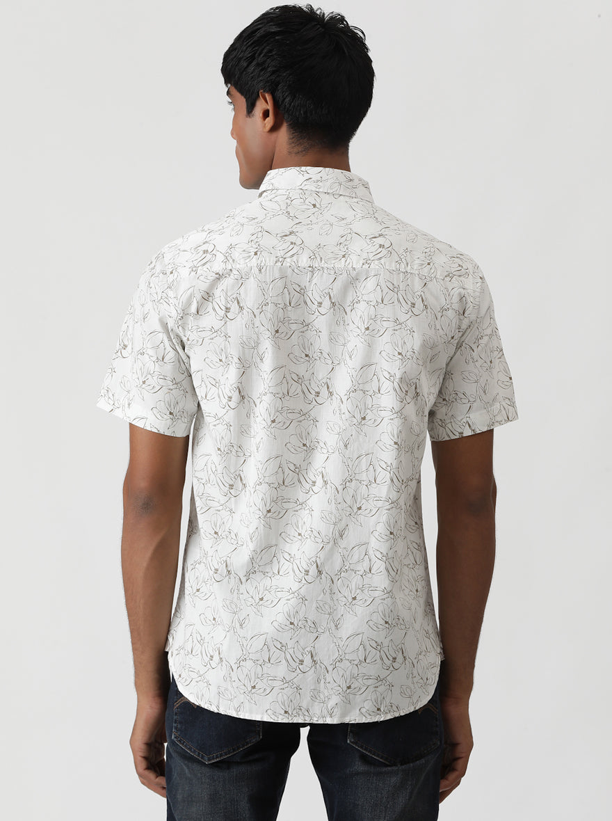 White Printed Slim Fit Casual Shirt | Greenfibre