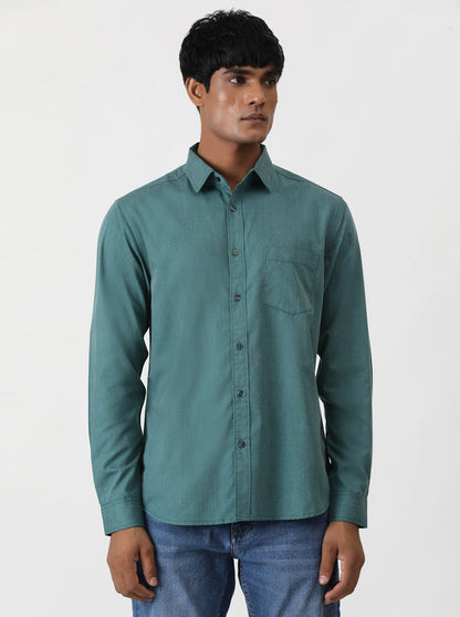 Green Solid Slim Fit Casual Shirt | Greenfibre