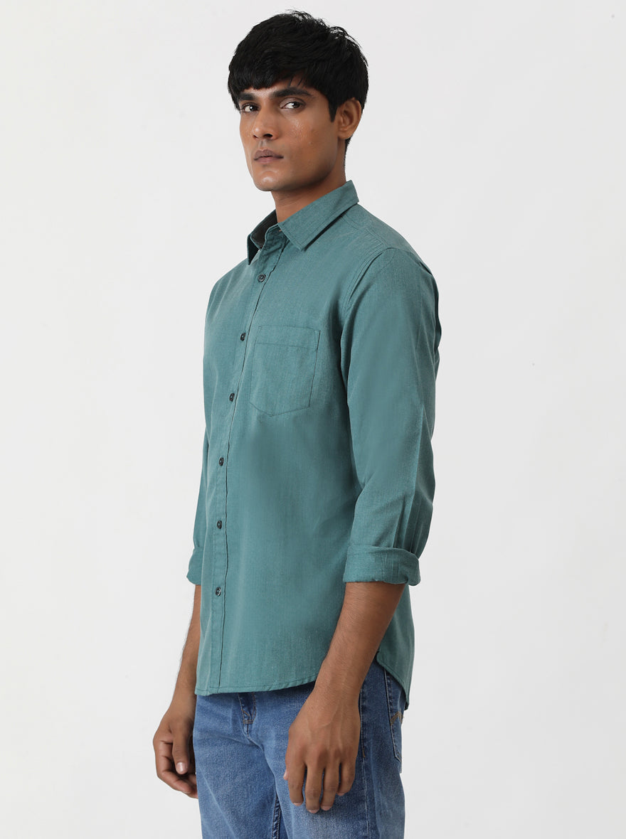 Green Solid Slim Fit Casual Shirt | Greenfibre