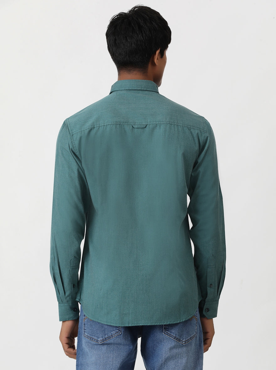 Green Solid Slim Fit Casual Shirt | Greenfibre