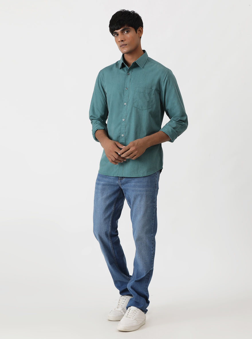 Green Solid Slim Fit Casual Shirt | Greenfibre