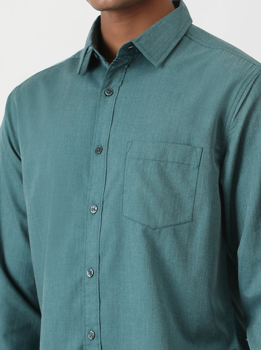 Green Solid Slim Fit Casual Shirt | Greenfibre