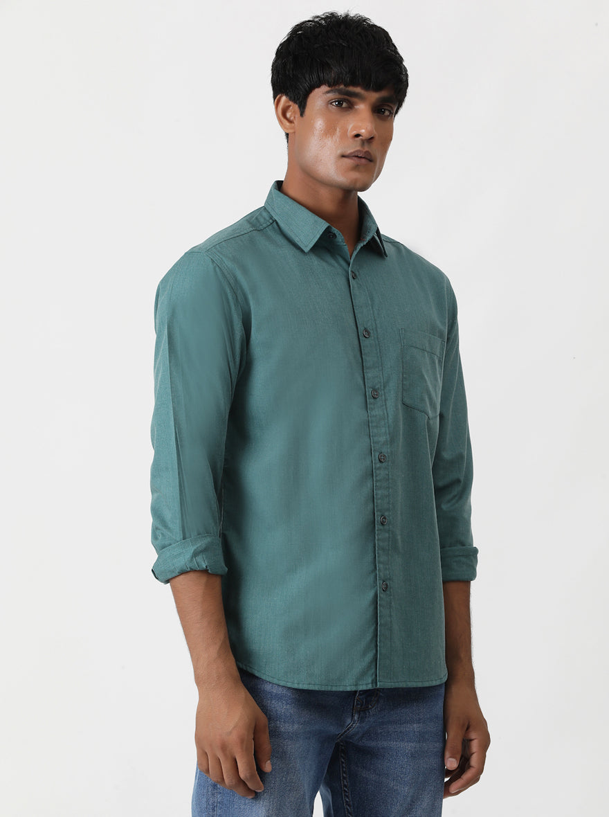 Green Solid Slim Fit Casual Shirt | Greenfibre