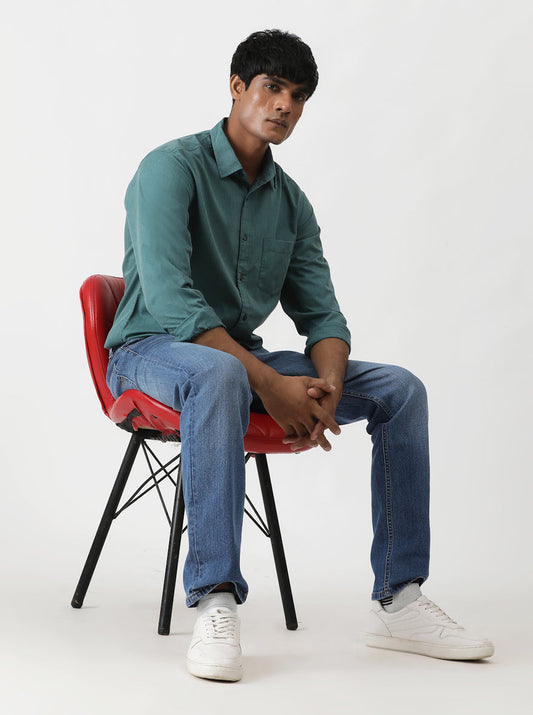 Green Solid Slim Fit Casual Shirt | Greenfibre