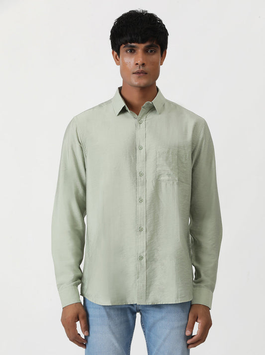 Green Solid Slim Fit Casual Shirt | Greenfibre