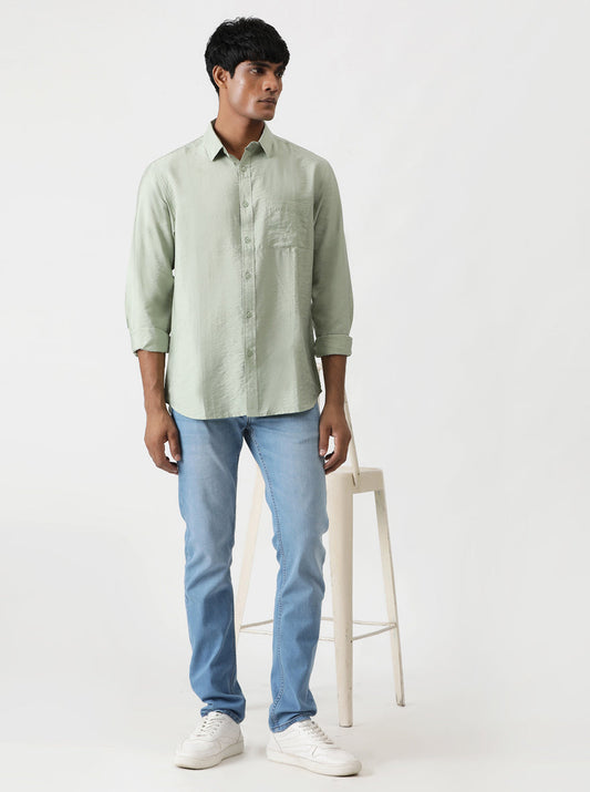 Green Solid Slim Fit Casual Shirt | Greenfibre