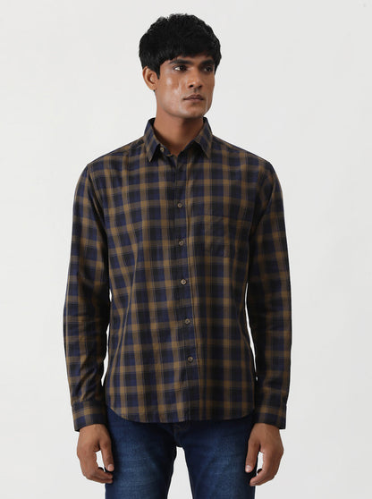 Blue Checked Slim Fit Casual Shirt | Greenfibre