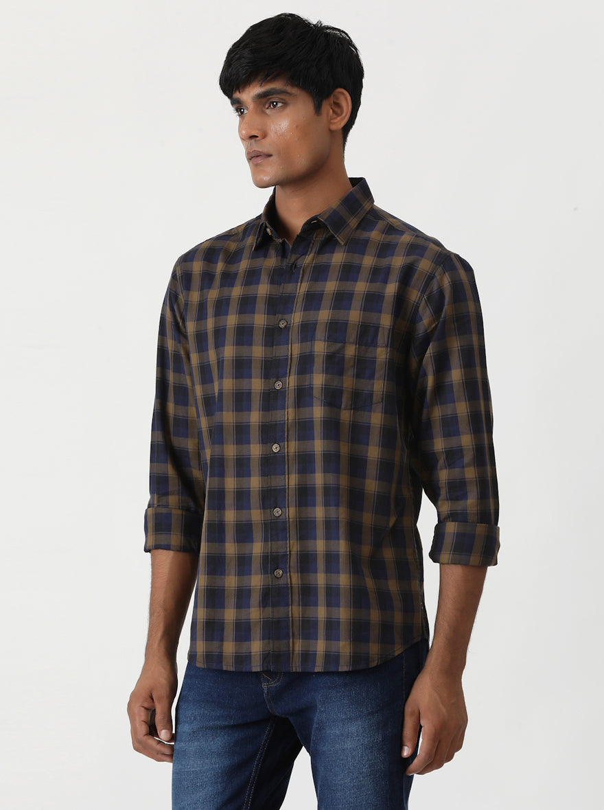 Blue Checked Slim Fit Casual Shirt | Greenfibre