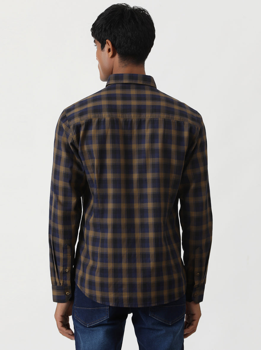 Blue Checked Slim Fit Casual Shirt | Greenfibre