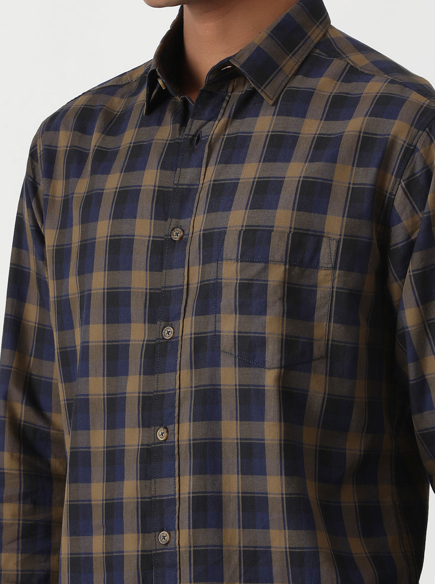 Blue Checked Slim Fit Casual Shirt | Greenfibre