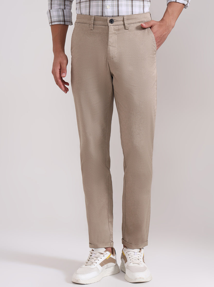Khaki Solid Neo Fit Casual Trouser | Greenfibre