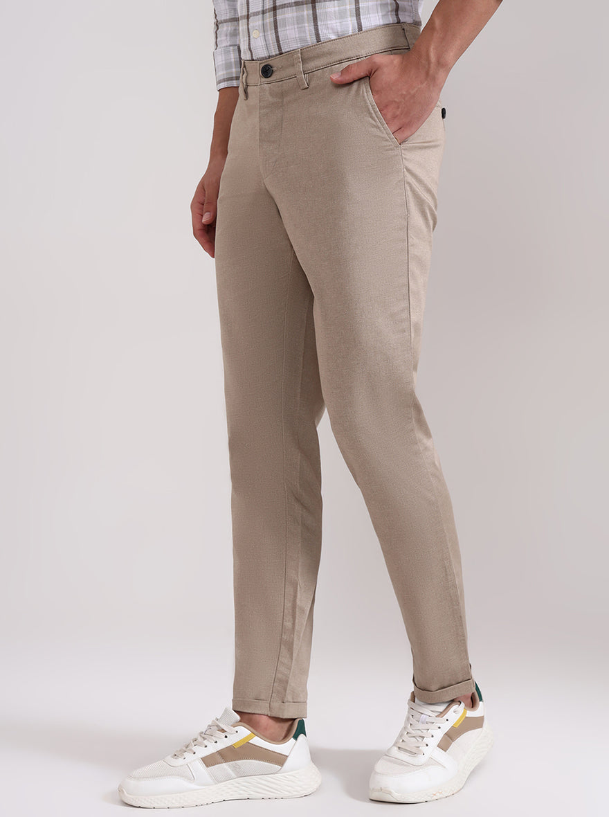 Khaki Solid Neo Fit Casual Trouser | Greenfibre