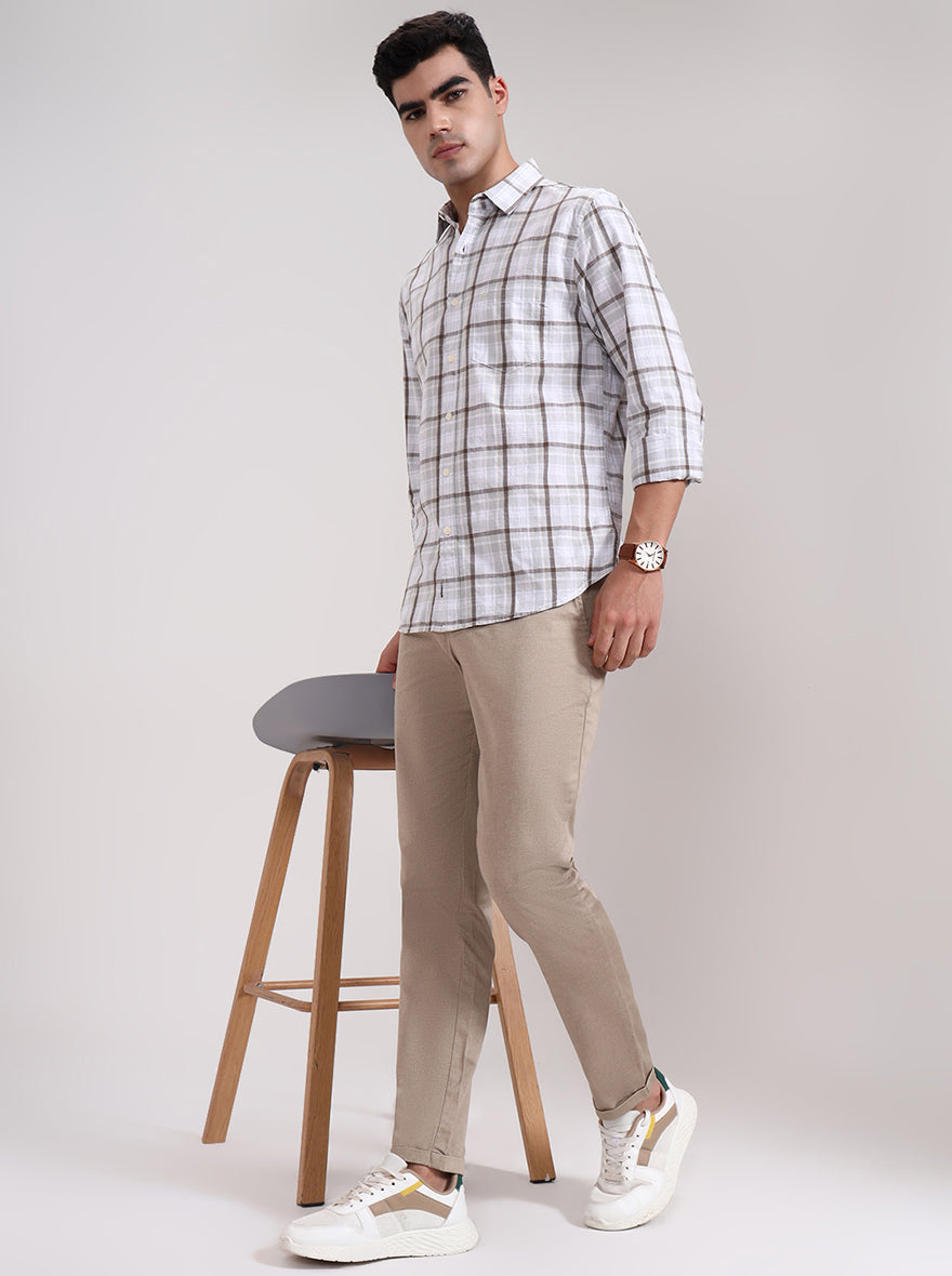 Khaki Solid Neo Fit Casual Trouser | Greenfibre