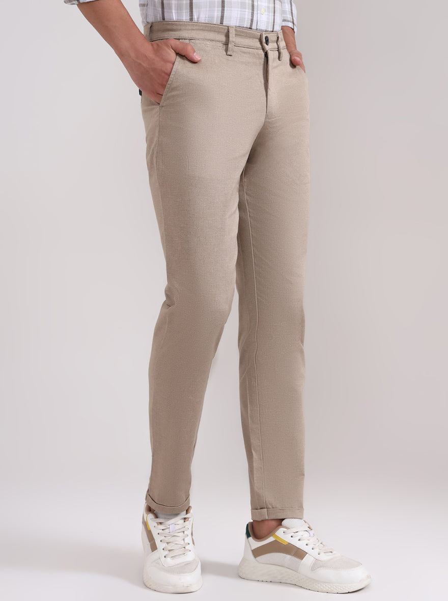 Khaki Solid Neo Fit Casual Trouser | Greenfibre