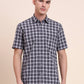 Navy Blue Checked Smart Fit Semi Casual Shirt | Greenfibre