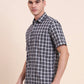Navy Blue Checked Smart Fit Semi Casual Shirt | Greenfibre