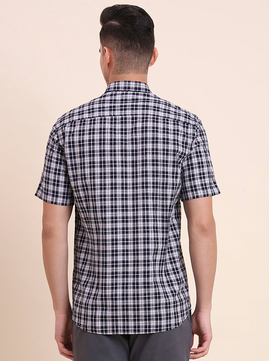 Navy Blue Checked Smart Fit Semi Casual Shirt | Greenfibre