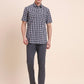 Navy Blue Checked Smart Fit Semi Casual Shirt | Greenfibre