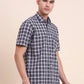 Navy Blue Checked Smart Fit Semi Casual Shirt | Greenfibre