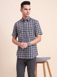 Navy Blue Checked Smart Fit Semi Casual Shirt | Greenfibre