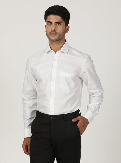 White Striped Regular Fit Formal Shirt | Greenfibre