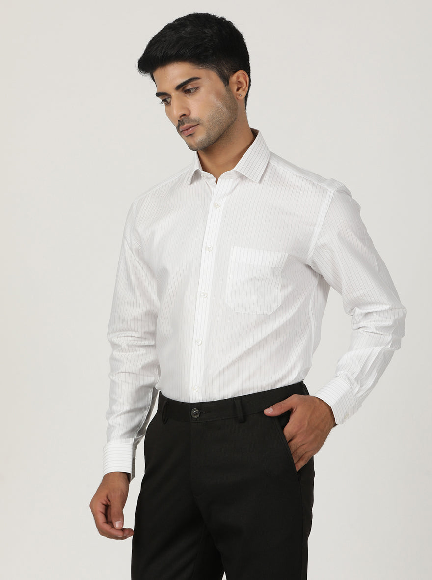 White Striped Regular Fit Formal Shirt | Greenfibre