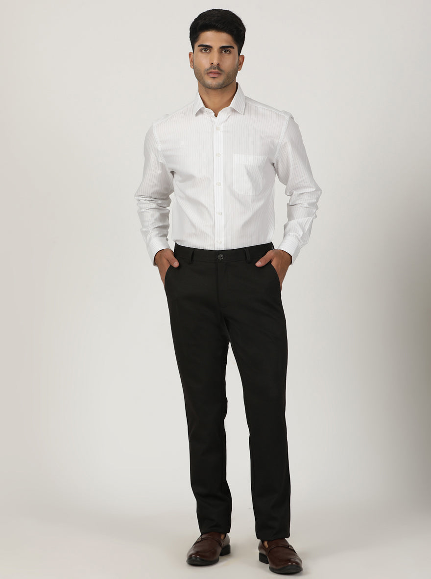 White Striped Regular Fit Formal Shirt | Greenfibre