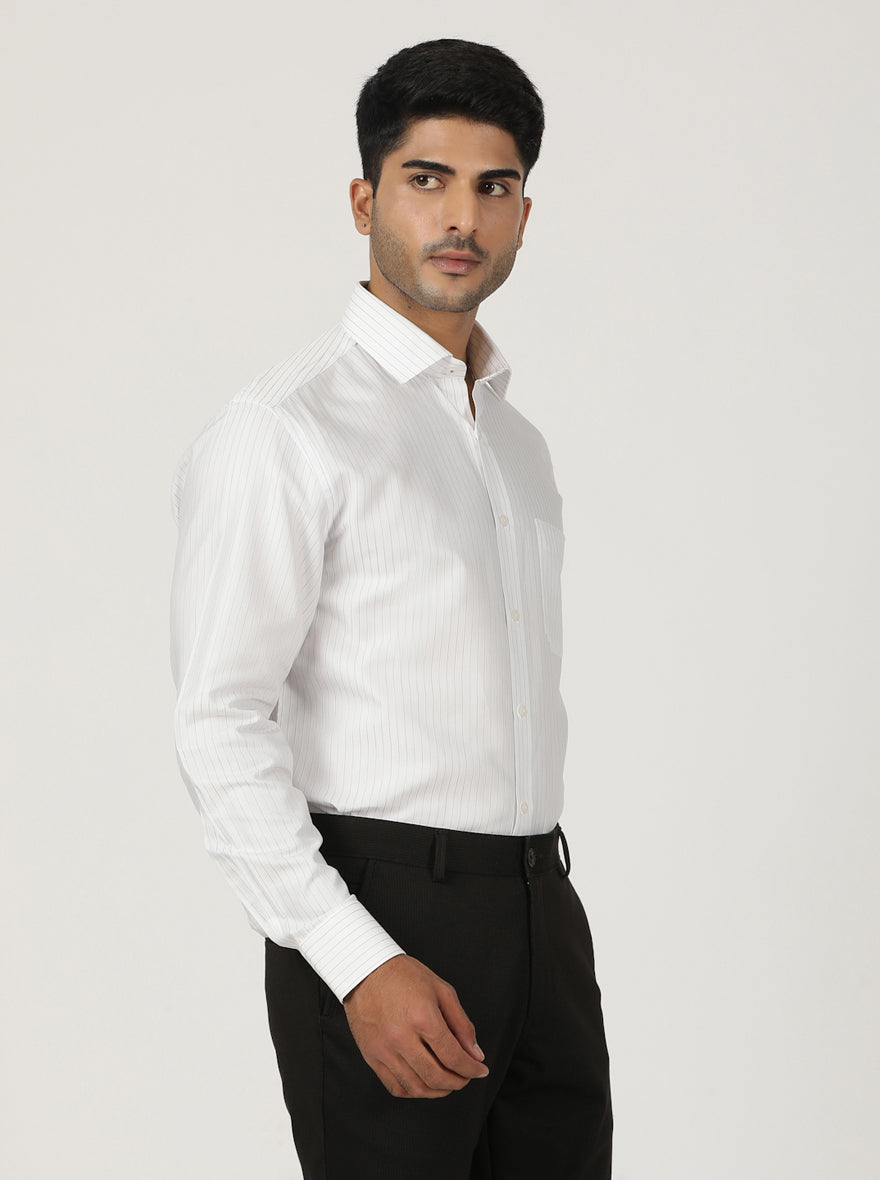 White Striped Regular Fit Formal Shirt | Greenfibre