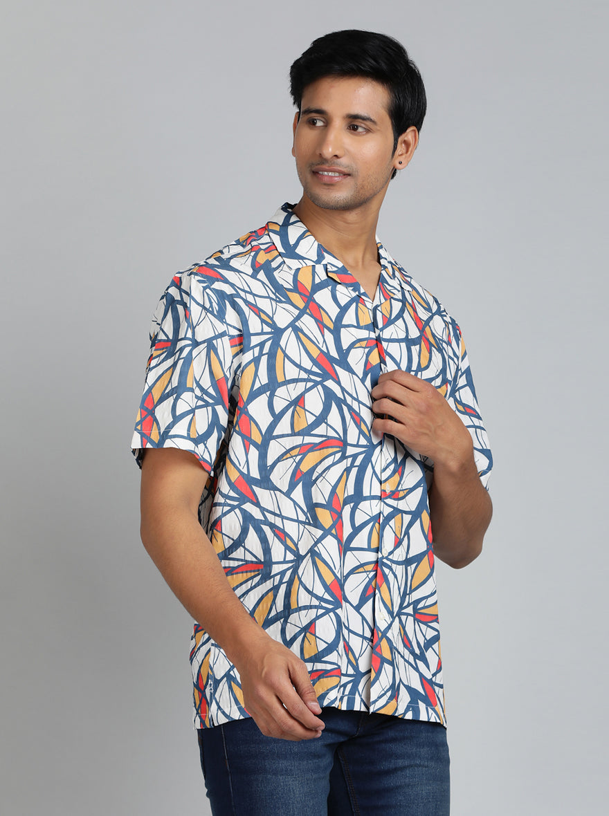 Blue Printed Slim Fit Casual Shirt | JadeBlue