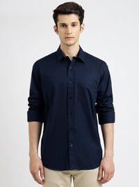 Navy Blue Solid Smart Fit Semi Casual Shirt | Greenfibre