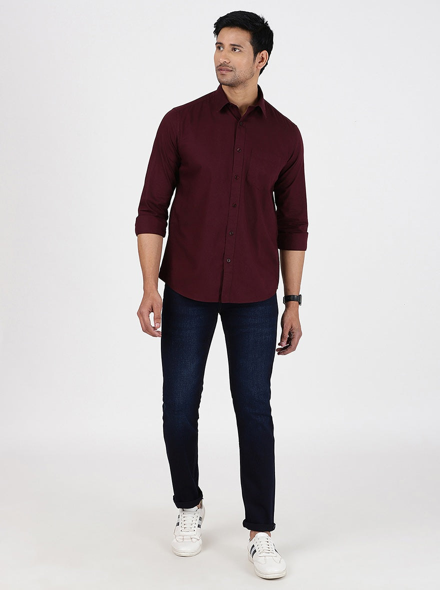 Wine Solid Smart Fit Semi Casual Shirt | Greenfibre