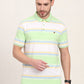 White & Green Striped Slim Fit Polo T-Shirt | JadeBlue