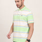 White & Green Striped Slim Fit Polo T-Shirt | JadeBlue