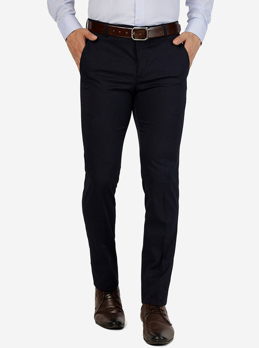 Navy Blue Solid Super Slim Fit Formal Trouser | Greenfibre