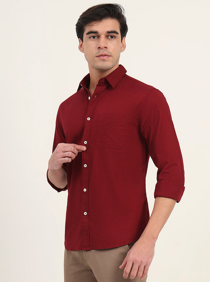 Maroon Solid Slim Fit Casual Shirt | Greenfibre