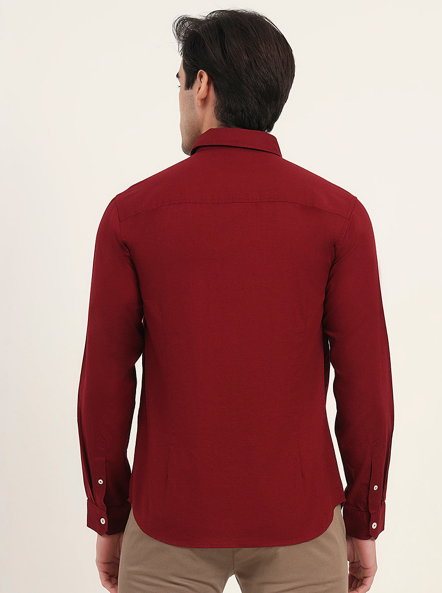 Maroon Solid Slim Fit Casual Shirt | Greenfibre