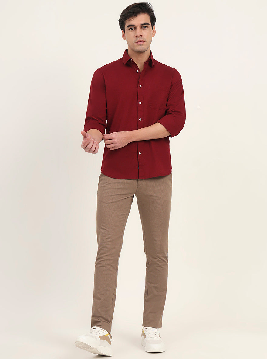 Maroon Solid Slim Fit Casual Shirt | Greenfibre