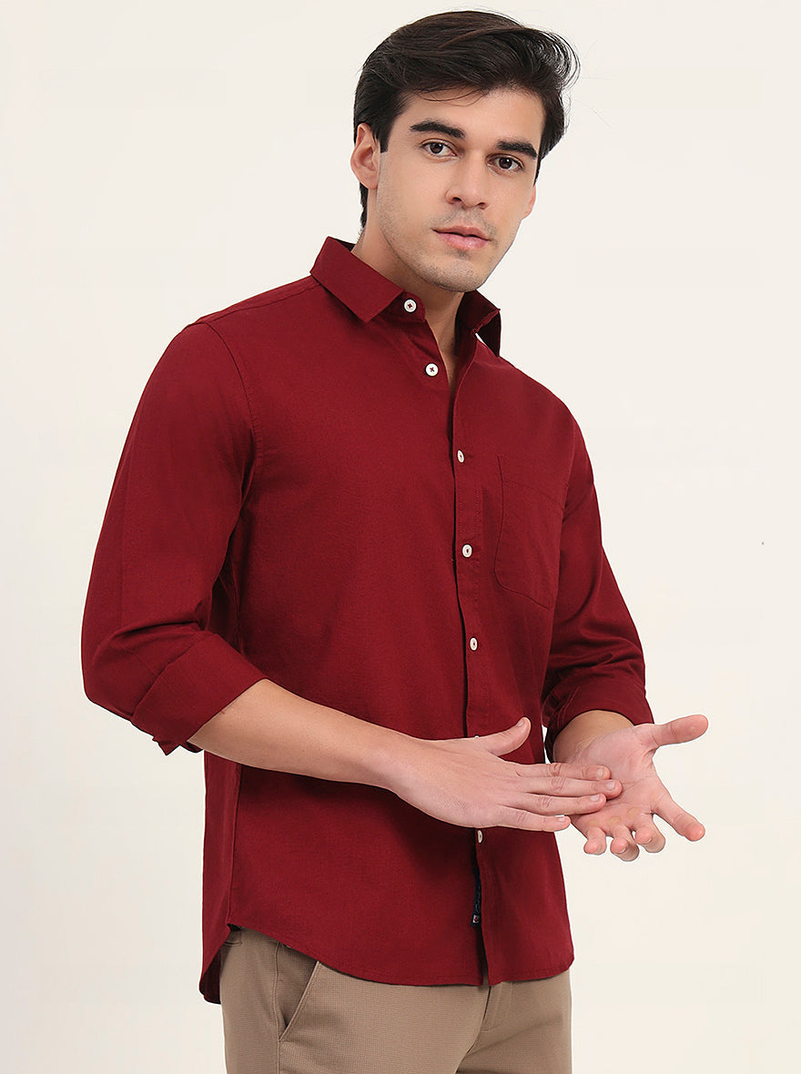 Maroon Solid Slim Fit Casual Shirt | Greenfibre