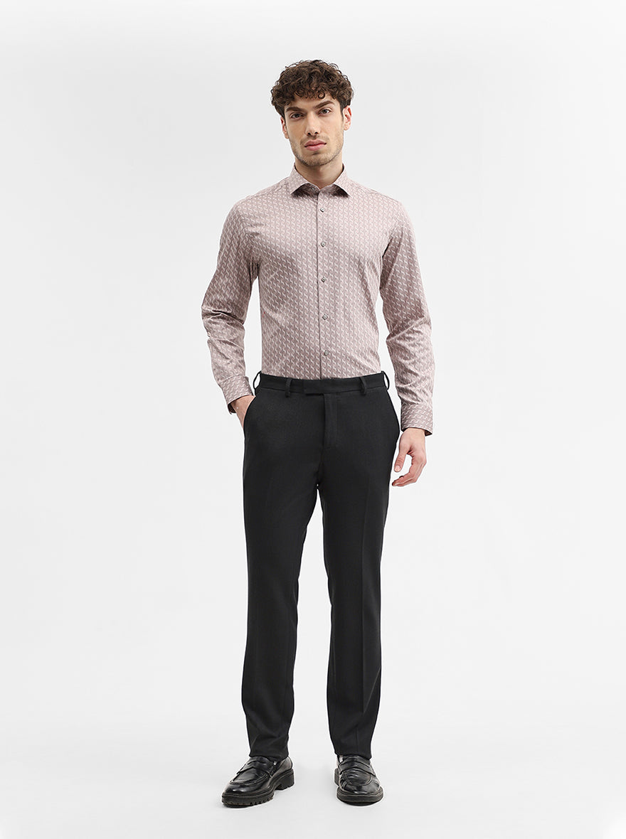 Peach Printed Slim Fit Formal Shirt | Greenfibre